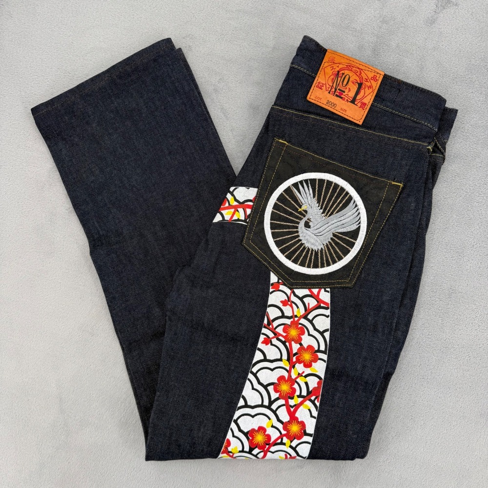 Evisu No 1 Special Lot 2000 Japanese Jeans Mens 30 Hannya Mask Crane Embroidery